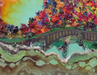 Purple Mountains Majesties.  Oil on Paint Chips on Canvas.